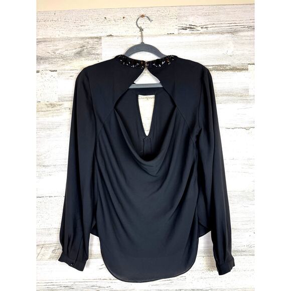BCBGMaxAzria Women’s XS Black Frances Jewelneck Long Sleeve Blouse - Picture 3 of 5